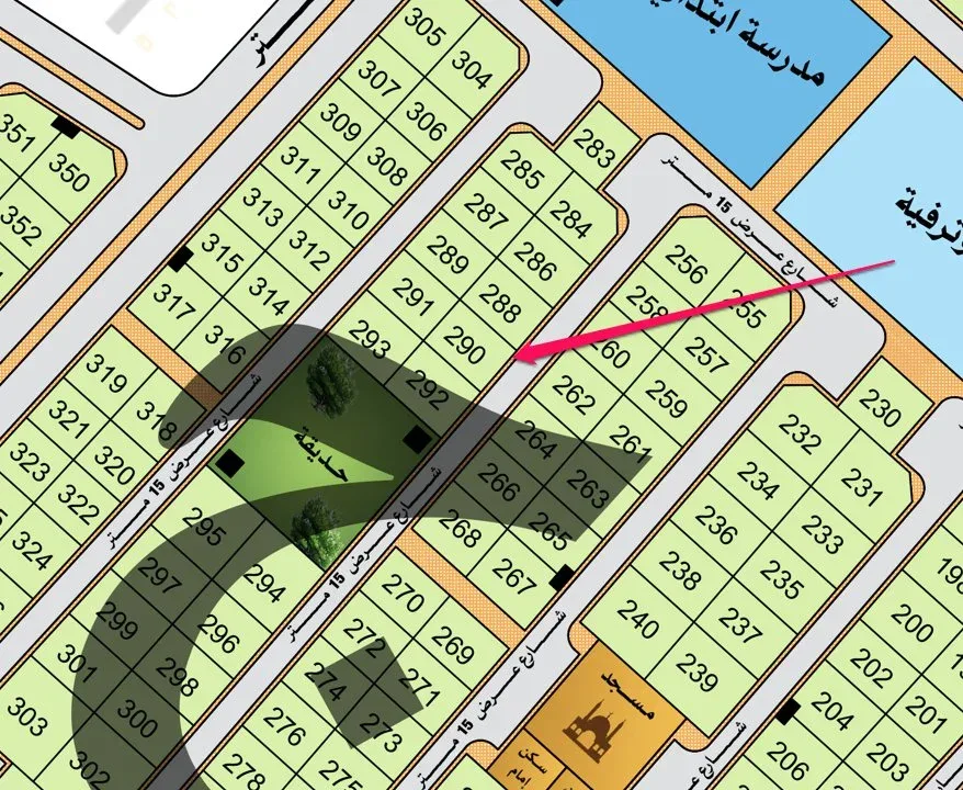 أرض سكنية للبيع في حي شرق شرق الحديقة | 455 م² | رقم الأرض 290-1/ج
