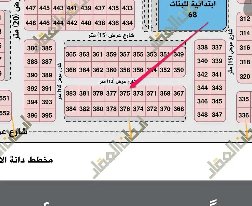 أرض سكنية للبيع في حي جنوب منسوب التعليم | 455 م² | رقم الأرض 375/ب