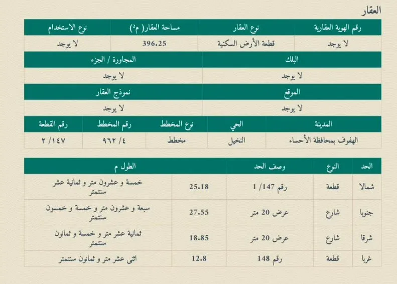 أرض سكنية للبيع في حي شرق حي الملك فهد | 396.25 م² | رقم الأرض 147-2، صورة إضافية