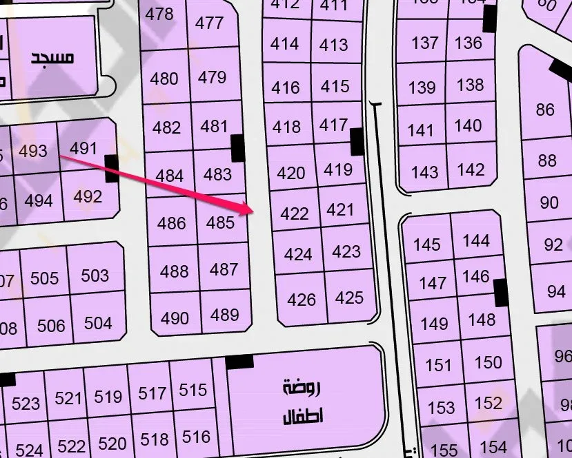 أرض سكنية للبيع في حي الخامس بضاحية هجر | 390 م² | رقم الأرض 422-1/د