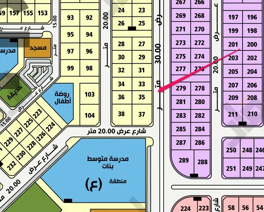 أرض سكنية للبيع في حي الورود الغربي | 729 م² | رقم الأرض 35/ع