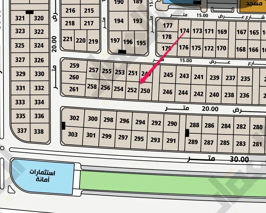 أرض سكنية للبيع في حي الورود الغربي | 369.75 م² | رقم الأرض 252-2/ف