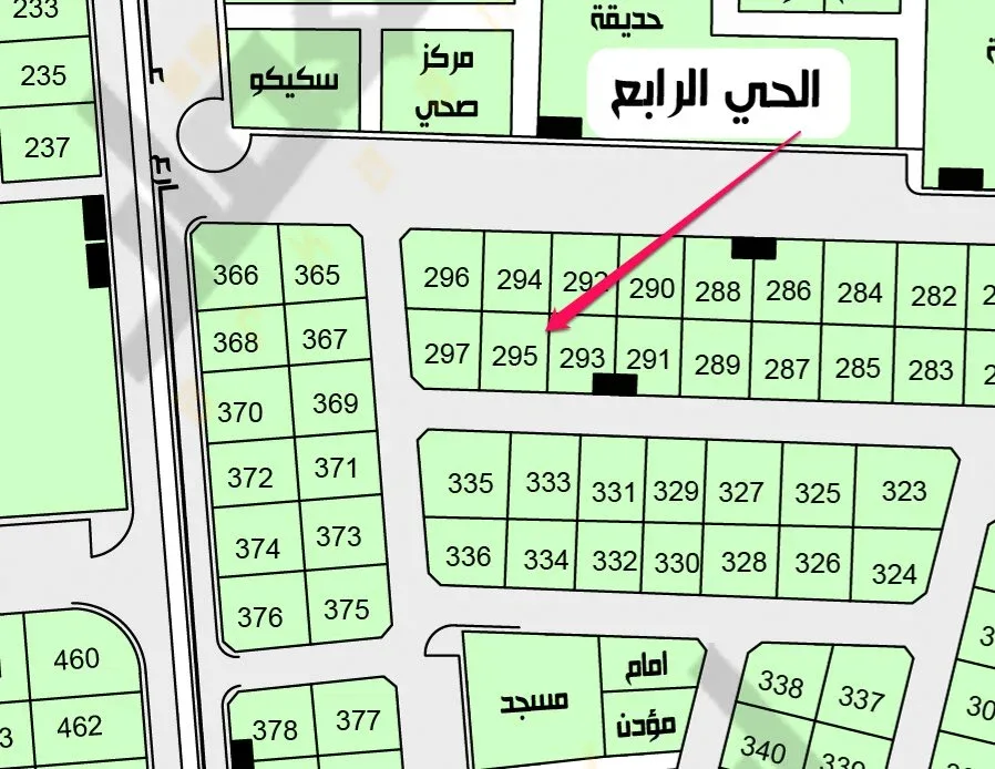 أرض سكنية للبيع في حي الرابع بضاحية هجر | 405 م² | رقم الأرض 295-1/ب