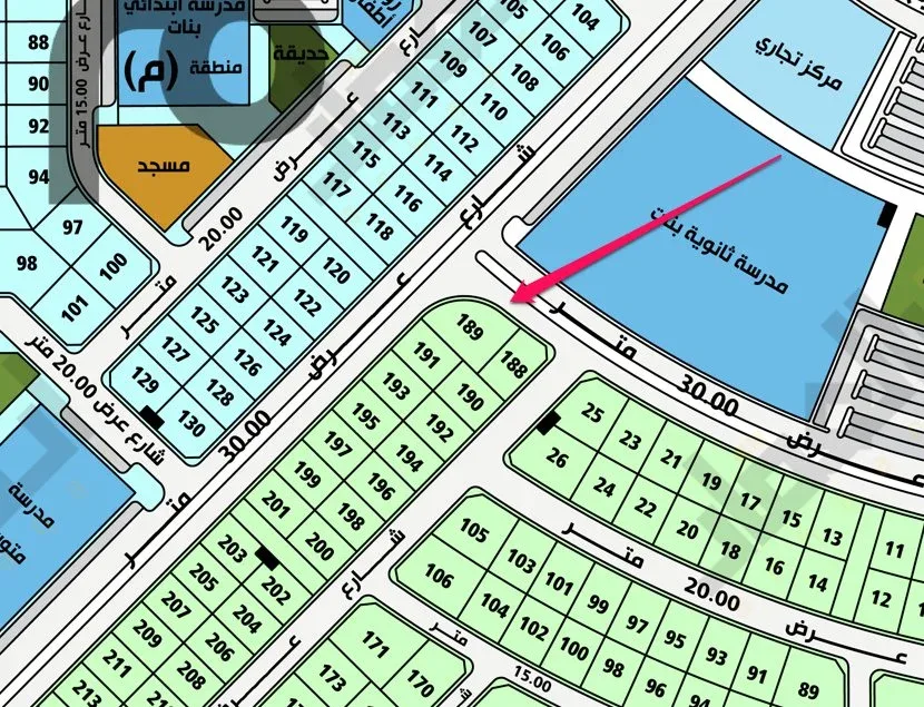 أرض سكنية للبيع في حي الورود الغربي | 344.89 م² | رقم الأرض 189-1/ك